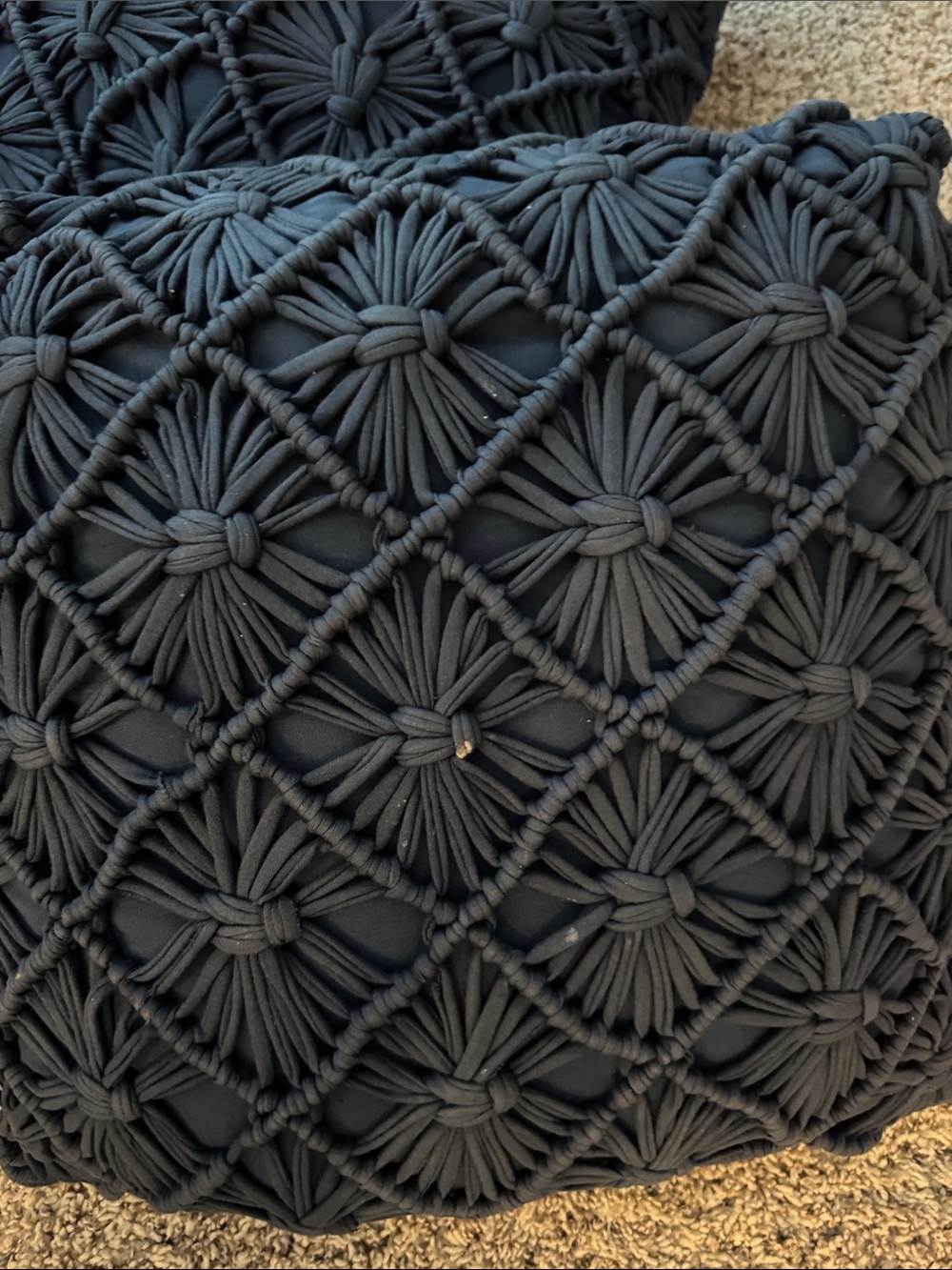 Handmade Macramé Knit Decorative Throw Pillows - Deep Navy - Picture 2 of 2